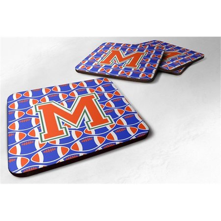 Letter M Football Green, Blue And Orange Foam Coaster - Set Of 4